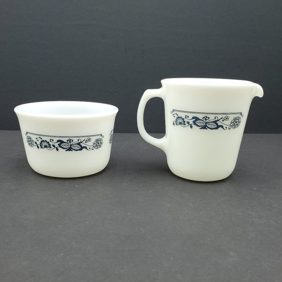 Pyrex Old Town Blue Creamer & Sugar Bowl Corningware Blue Onion Sugar Creamer - Picture 5 of 9